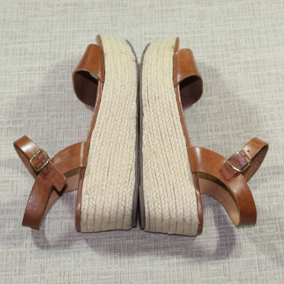 Steve Madden Rusy Cognac Leather and Espadrille Platform Sandals - Picture 4 of 6